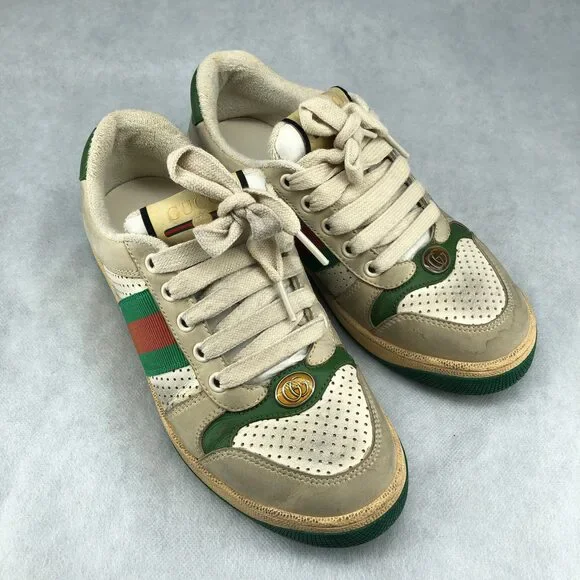 Gucci Ace Web Stripe Sneakers White Green Women’s Size 35.5 - Picture 2 of 11